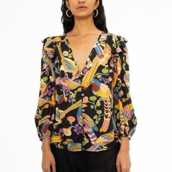 Banjanan Tops - BANJANAN Elise Tropical Floral Bird Multicolor Viscose Blouse Size M
